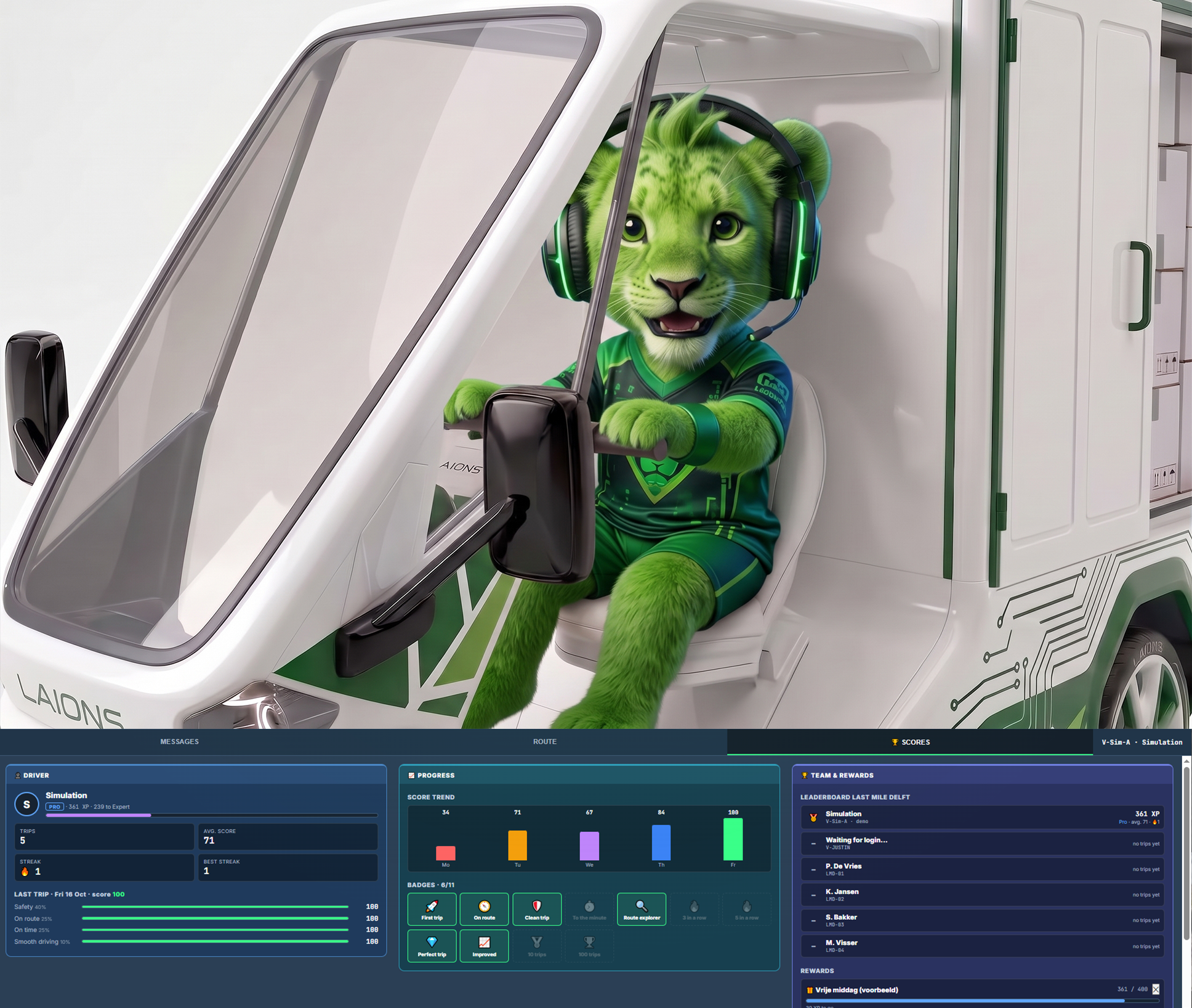 OWSYM gamification: driver score, streaks and team ranking on the driver and fleet dashboards